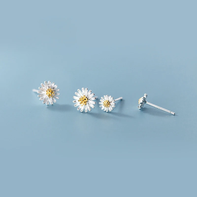 MloveAcc Real 925 Sterling Silver Daisy Sun ดอกไม้ตุ้มหูต่างหูผู้หญิงของขวัญแฟชั่นเงินสเตอร์ลิง-เครื่องประดับ