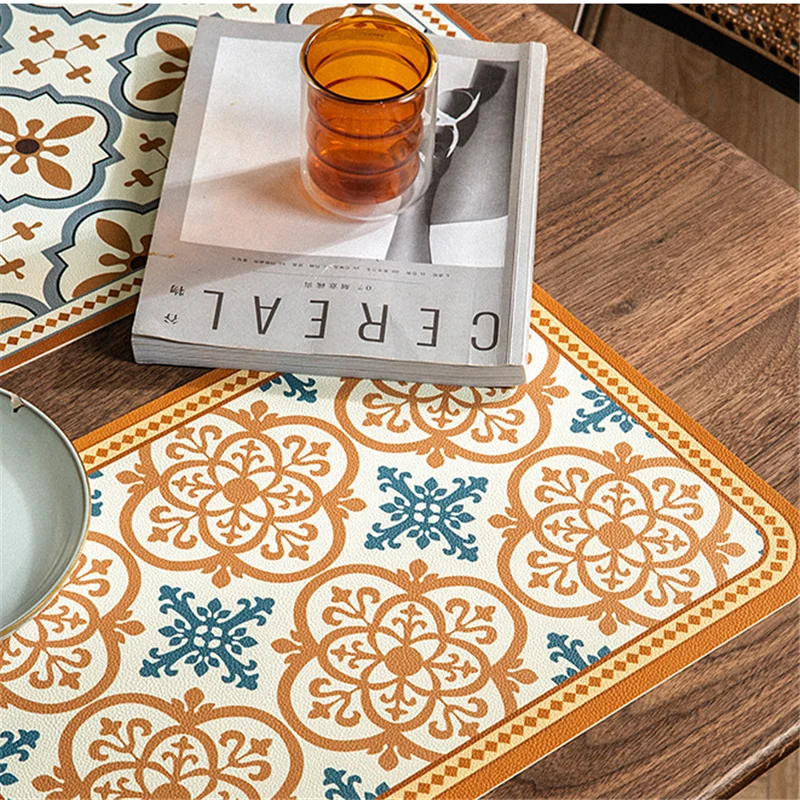 Retro Light luxury Leather Table Mat Home Kitchen Decoration Romantic Western Food Mat Heat insulation mat home bowl mat cup mat