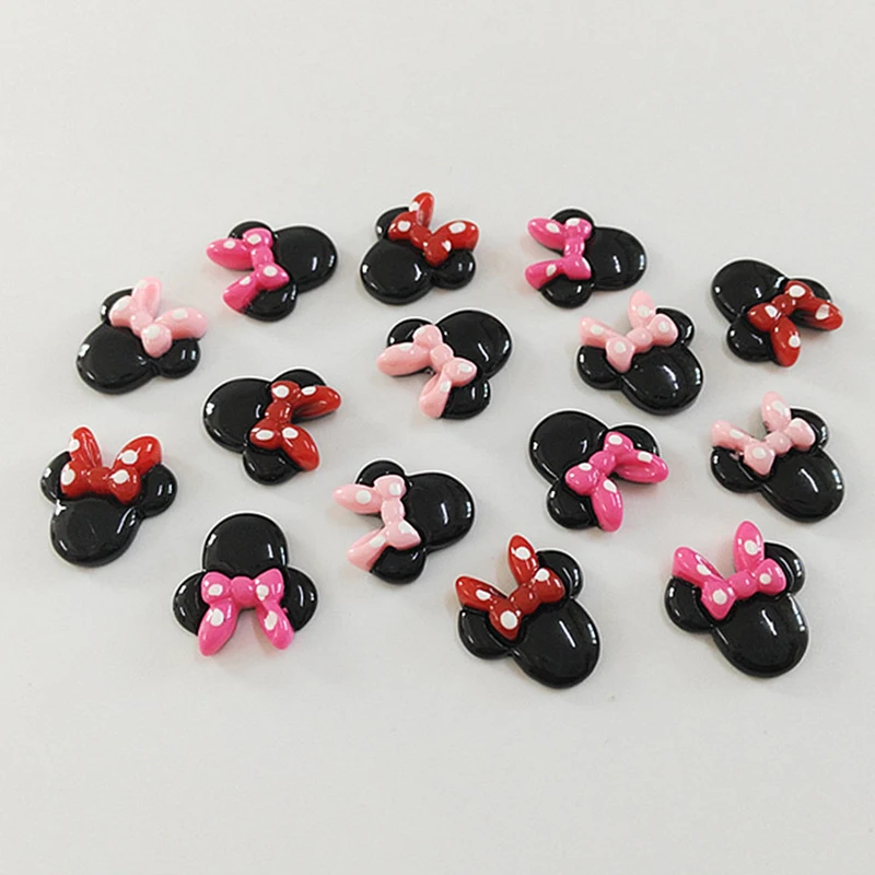 30pcs simpatico cartone animato Bowknot Mouse resina ornamento colore fai da te forniture artigianali telefono Shell Patch arti bambini accessori