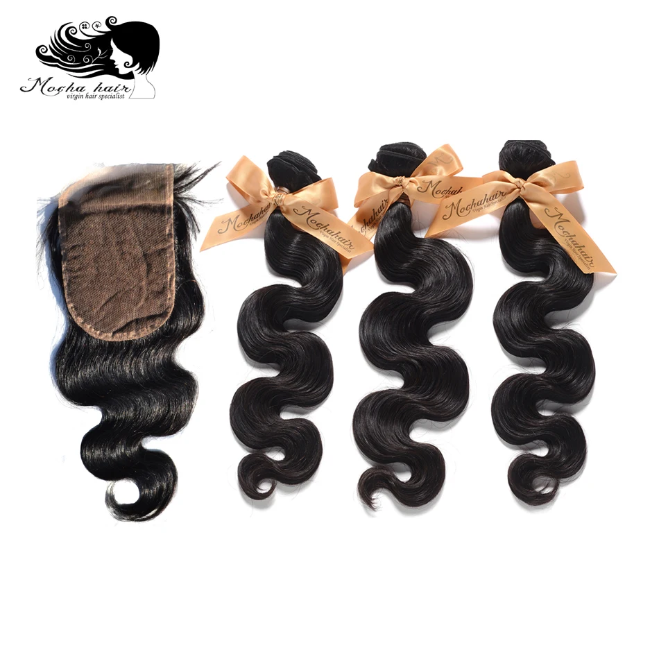 MOCHA Hair  10A Brazilian Virgin Hair Body Wave  3 Bundles With One 4* 4 or 13*4 Lace Closure 100% Human Hair Free shipping