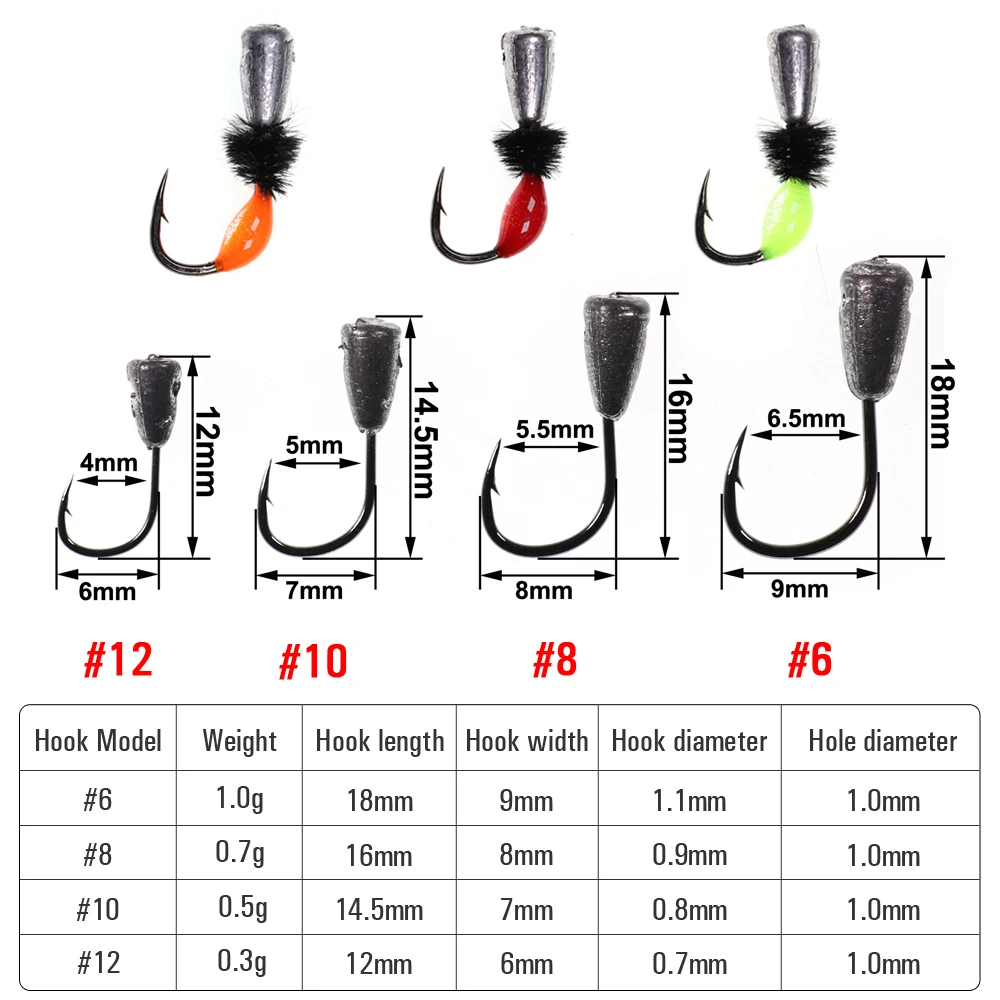 ICERIO 6PCS Ice Fishing Lead Jig Head Hooks Winter Fishing Ice Jig Lure Fake Artificial Bait