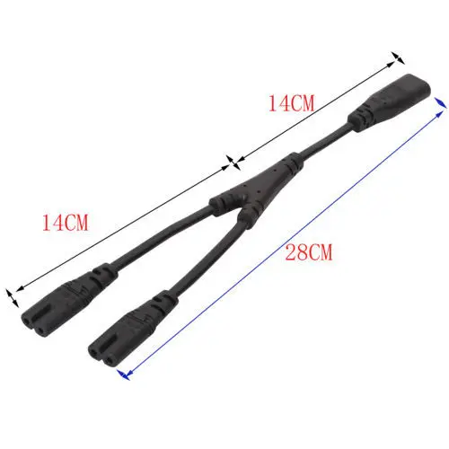 1PC IEC 320 C8 2Pin Male To 2 X C7 Female Y Split Power Cable About 28CM IEC 320 C7 To C8 Extension Cords C8 Male To C7 Female