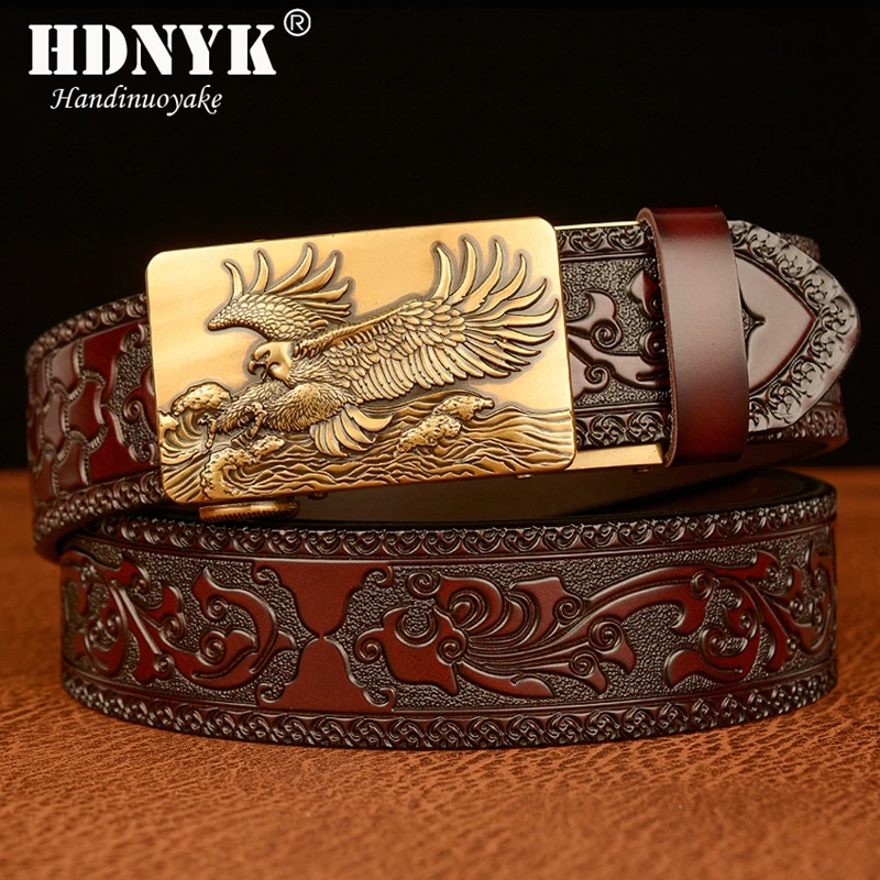 Dapeng Wings Pattern Automatic Buckle Belt for Men High Quality Genuine Leather Belt Tang Grass Style Strap Male Waistband