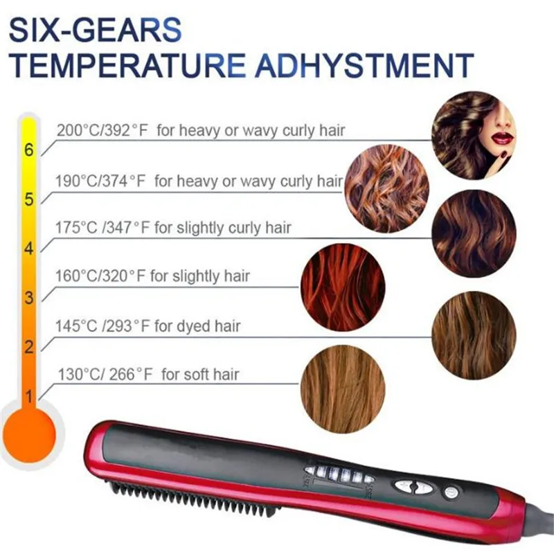 Electric Fast Heating Hair Straightener Brush Hairstyling Straighter Comb Ceramic Style Salon Straight Hairbrush Flat Iron Wand