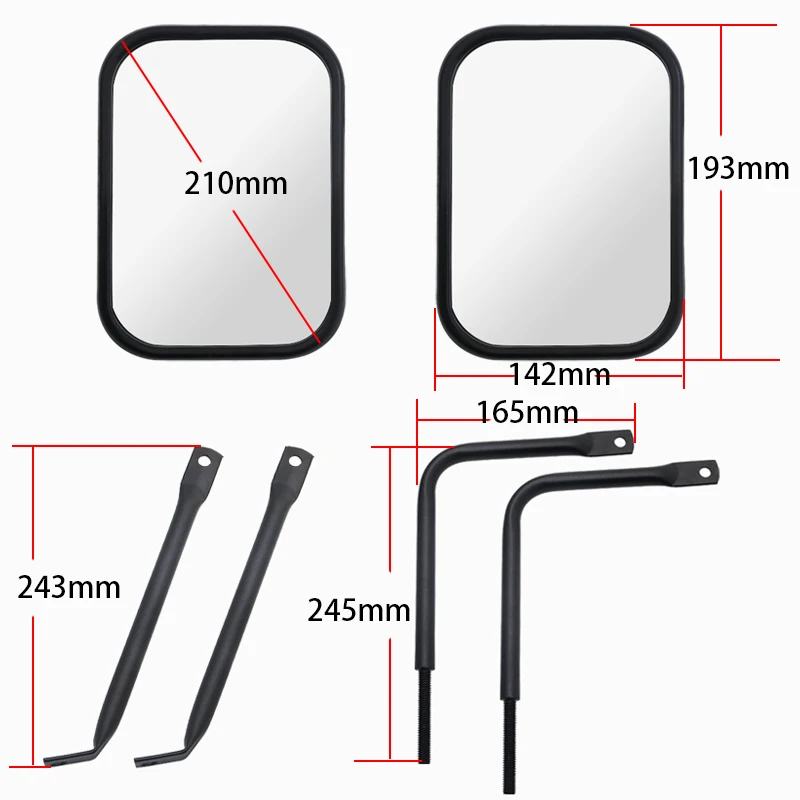 for Jeep Wrangler JK JKU JL JLU LJ TJ CJ-5 CJ-7 CJ-8 CJ-10 Rearview Mirror Off-Door Side-View Hinge Mirrors Doorless Rectangular