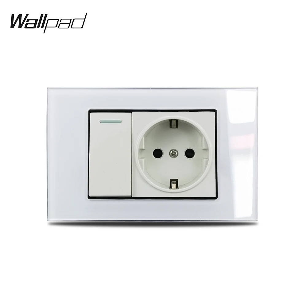 

118*75mm EU Socket and 1 Gang Light Switch Wallpad L3 White Glass Panel US Size 1 2 Way Wall Switch with EU Socket Best Sellers