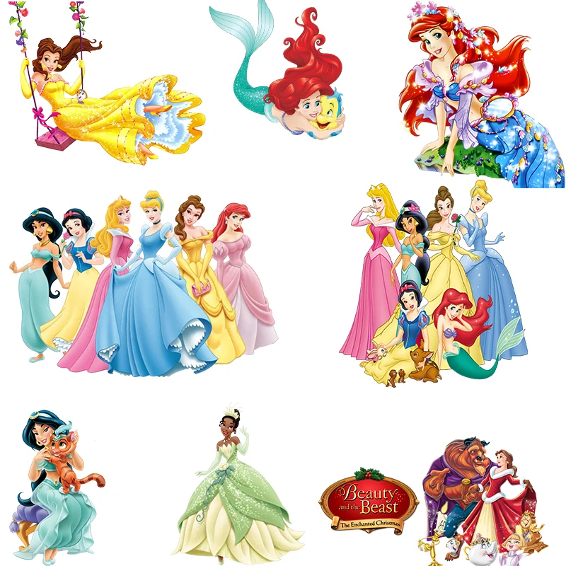Pretty Disney Princess DIY Heat Transfer Patches for Girls Clothing Ironing Stickers T-shirt Sewing Clothes Bag Decration Gifts