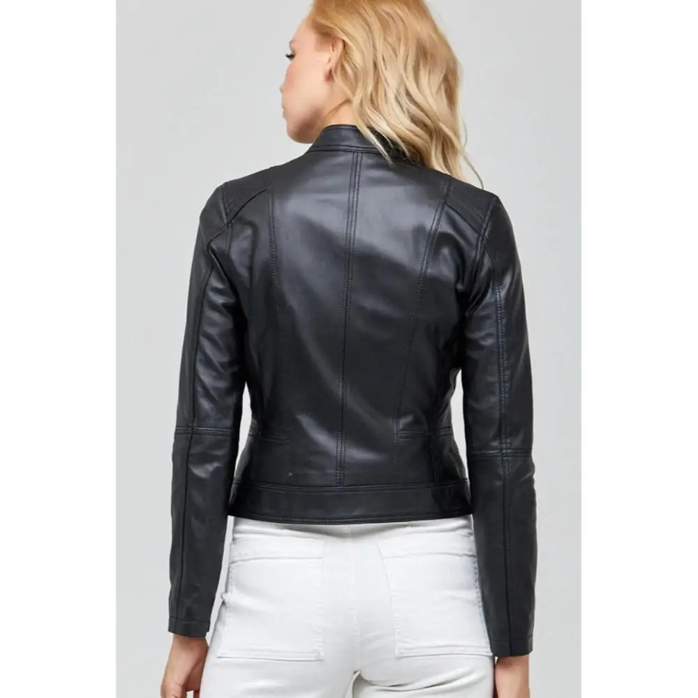 Chaqueta de motorista de piel de oveja auténtica para mujer, abrigos de cuero ajustados, prendas de vestir exteriores informales impermeables, ropa de moda para primavera y otoño