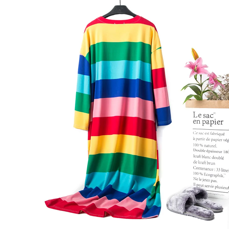 New Arrival Robe Loose Women Nightgown Long Night Dress Cotton Striped Sleepwear Female Dressing Gown Nightie pregnant Nightwear