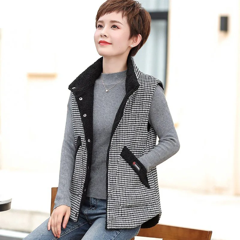 Autumn Winter Two Sides Wear Padded Cotton Vest NEW Women's Vest Coat Parkas Female Sleeveless Warm Jacket Cotton Waistcoar