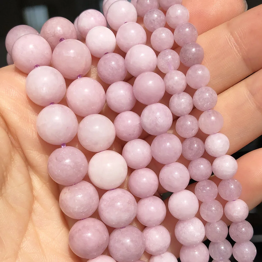 Kunzite Purple Spodumene Stone Beads do tworzenia biżuterii 6 8 10mm Okrągłe luźne koraliki dystansowe DIY Bransoletka Charms Akcesoria 15''