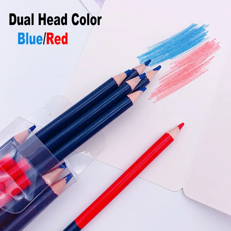 12Pcs Set Double Color Pencil Red Blue 3.0 Core Lead Dual Head Art Drawing Sketch Draft Office School Work Note Mark Stationery