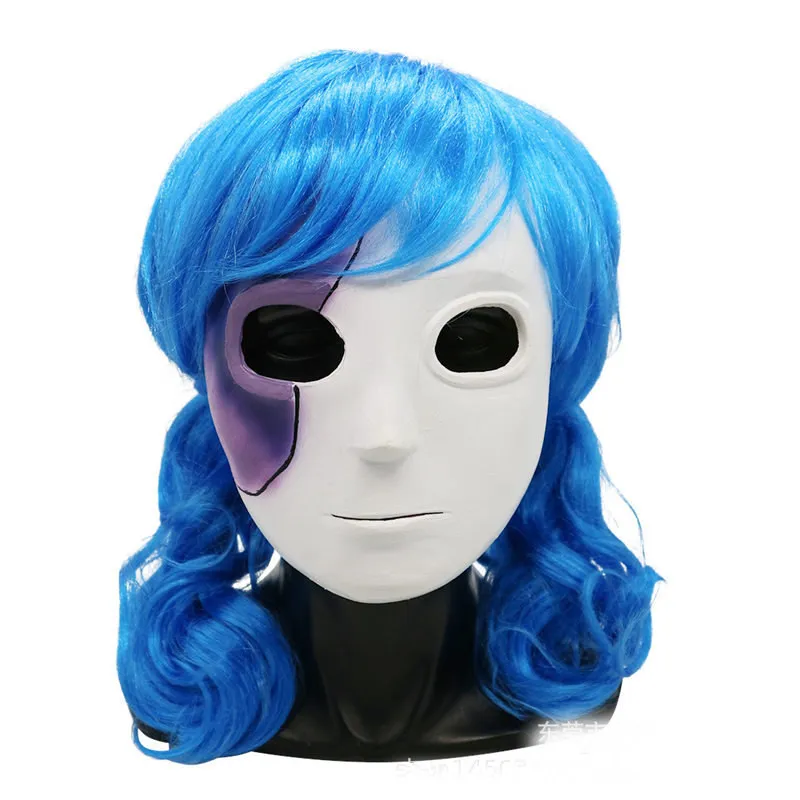 Hot Anime Game Sally Face Cosplay Costume Full Set Thin Black Top Crew Neck Sweatshirt Red Wine Pants Sally Face Wig Latex Mask