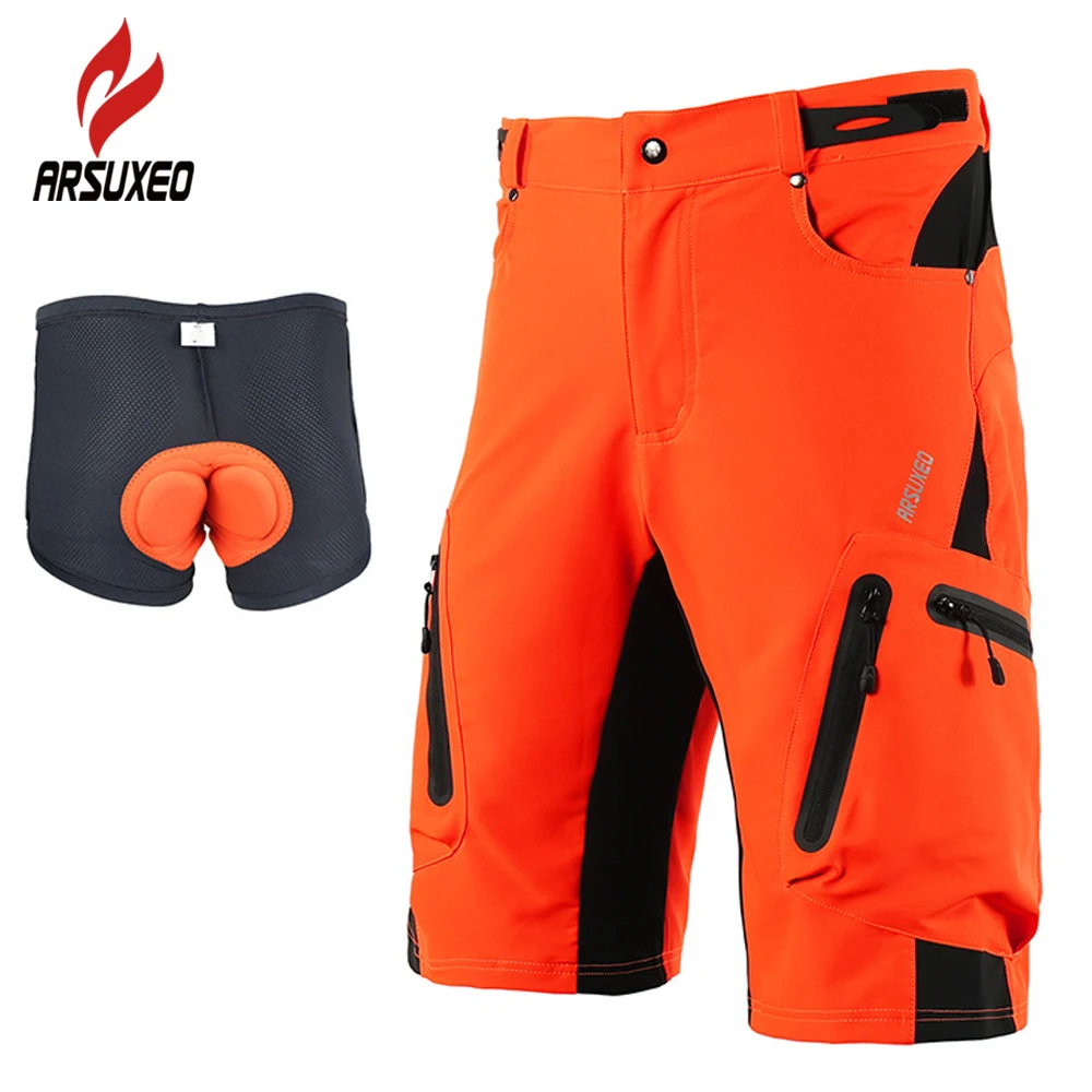 

ARSUXEO Men Padded Baggy Cycling Shorts Reflective MTB Mountain Bike Bicycle Riding Trousers Adjustable Waist Loose Fit Shorts