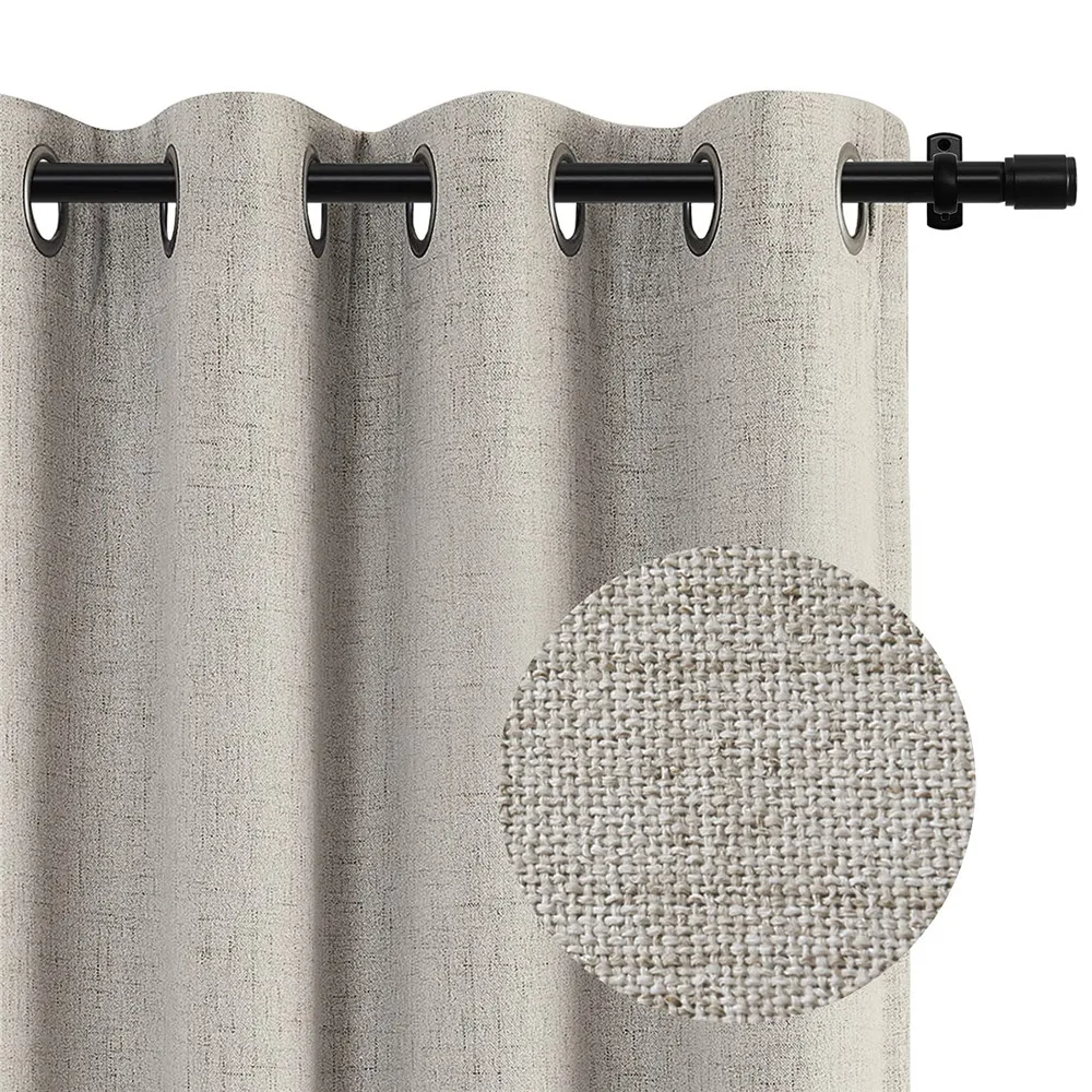 

Linen 100% Full Blackout Curtains for Bedroom Living Room Thermal Insulated Textured Heavy-Duty Window Treatment Curtains Panels