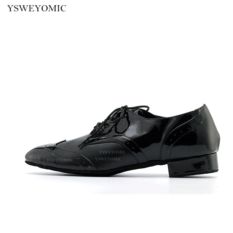 2021 Spring Summer Stylle Men Ballroom Dance Shoes Black White Leather Comfortable Breathable Latin Ballroom Dance Shoes 1inch