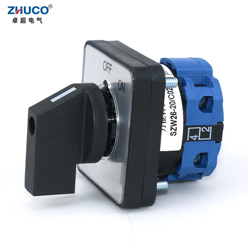 ZHUCO SZW26/LW26-20 20A 660V OFF-ON One Pole Two Position 64X64 48X48 mm Panel Electric Rotary Universal Changeover Cam Switch