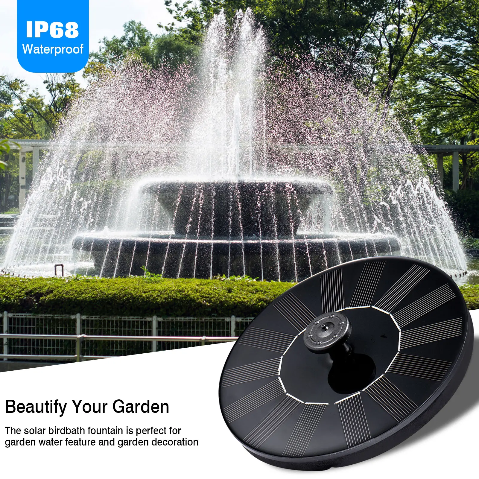 1.4W 210L/h Solar Fountain Colorful LED Lights Swimming Pools Fountain Pump Panel Solar Powered Fountain Garden Decoration