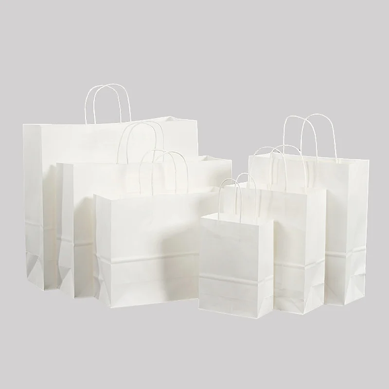 10 Pcs/lot White Gift Paper Bags With Handles Kraft Paper Bags Recyclable Environmental Protection Clothes Shoes wedding Bag