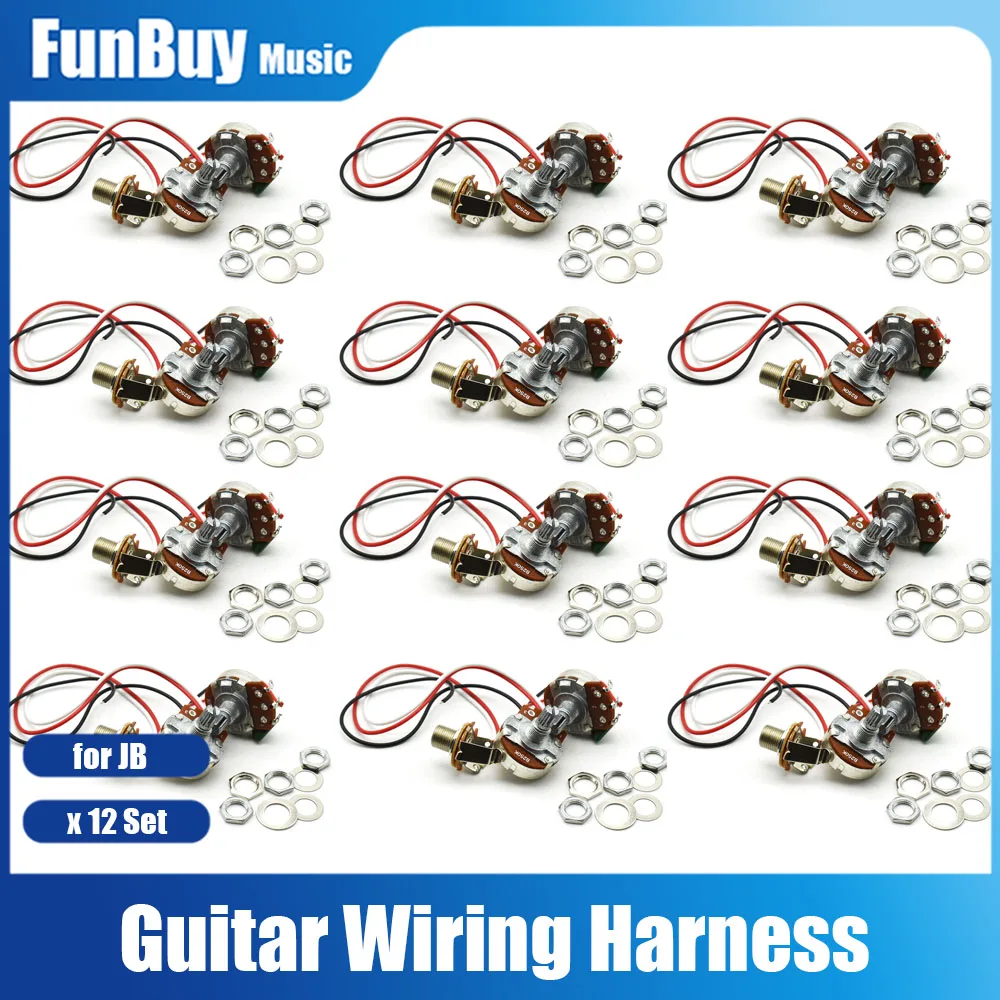 12set Bass Wiring Harness Prewired Kit for Precision Bass Guitar 250K Pots 1 Volume 1 Tone Jack