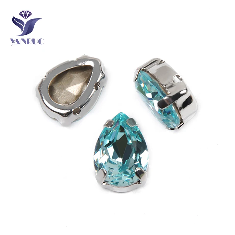 

YANRUO 4320 All Sizes Aquamarine Drop Strass Craft Gems Point Back Teardrop Stones Glass Crystal Rhinestones On Clothes