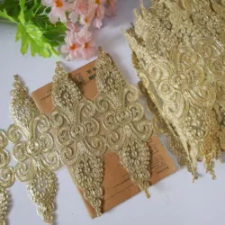 24CM Wide Embroidery Cord Lace Trim Gold Color Lace Closure Costume Decorative Lace Trimming Border Lace