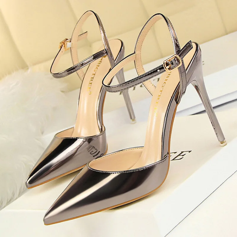 BIGTREE Shoes Fashion High Heels Shoes Patent Leather Woman Pumps Sexy Women Heels Blue Sliver Stiletto Heels Women Sandals 2024