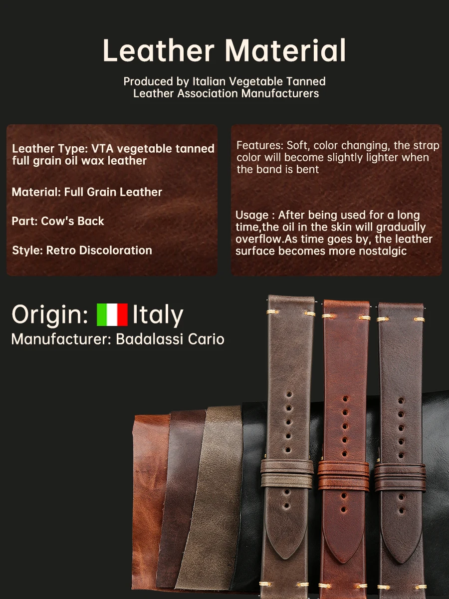 MAIKES Handmade Quick Release Watch Band With Butterfly Buckle Leather Made in Tuscany Italy Bracelets Watch Strap