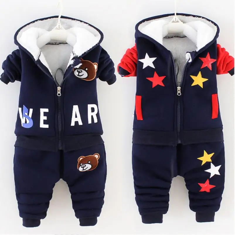 Neue Kinder-Sets Herbst Winter Dicke Plüsch-Baumwollkleidung Junge Mädchen Cartoon Kapuzenjacke+Hose 2-teiliger Anzug Kinder-Trainingsanzug 0-5 Jahre – Detail 2