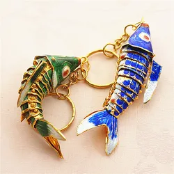 Handicraft Vivid Swing Colorful Lucky Koi Fish Key Chain Cute Chinese Cloisonne Enamel Animal Charms Keyrings Gifts