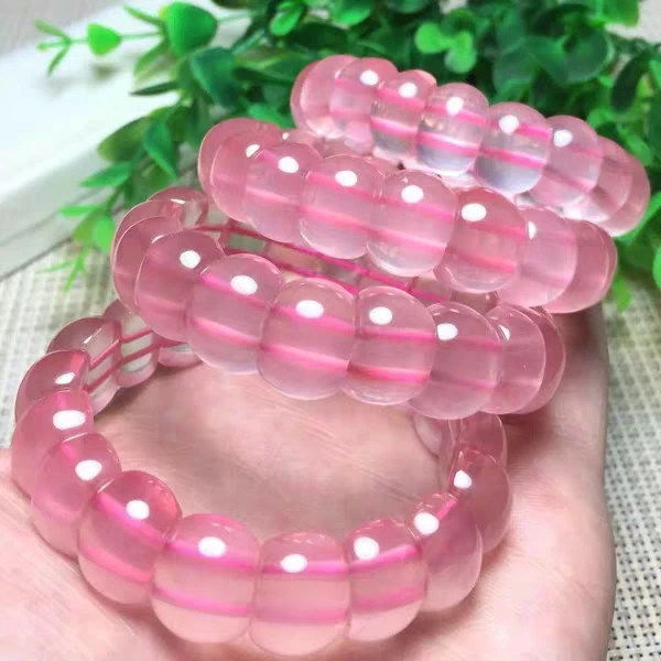 Natural Rose Quartz Pink Star Light Beads Bracelet Mozambique Stretch Woman 13x10mm Clear Rectangle Beads Crystal AAAAA