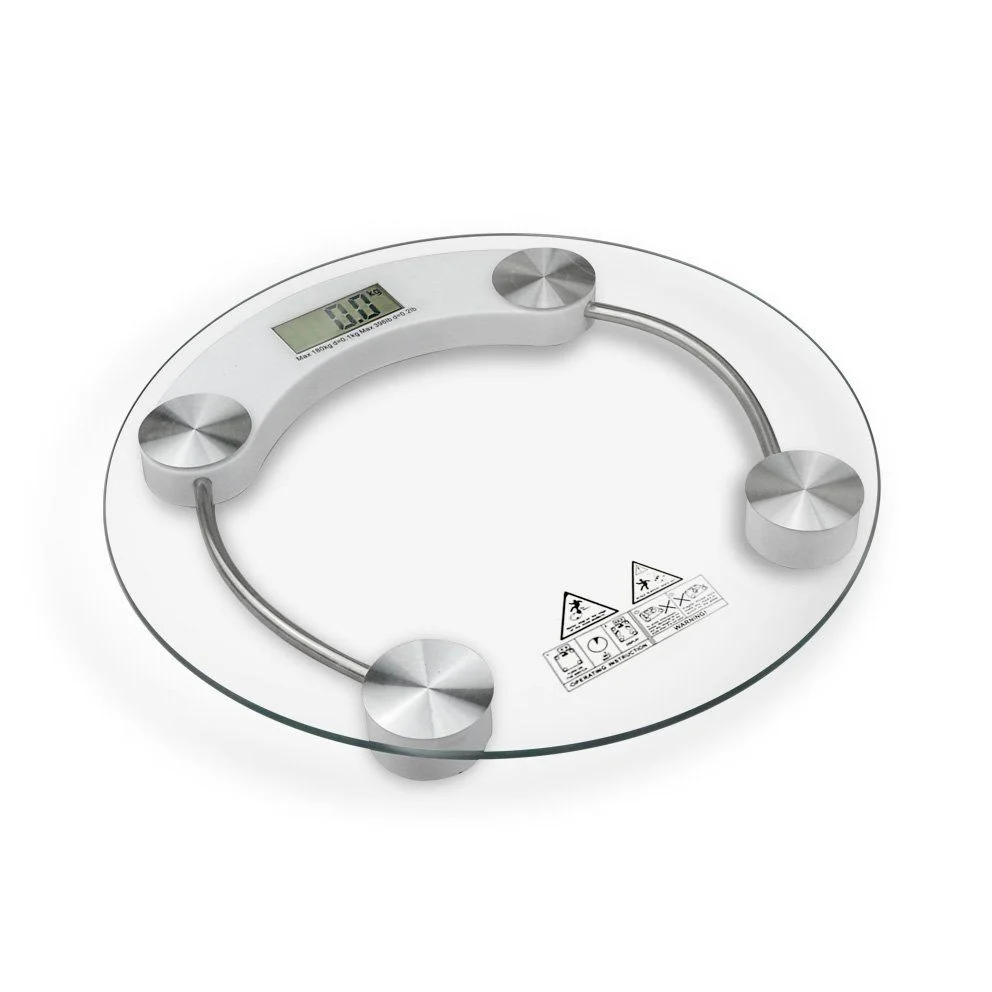 Electronic Weighting Scale 180KG /100G Round High Strength Toughened Glass 4-Digits LCD Display Transparent[US-Stock]