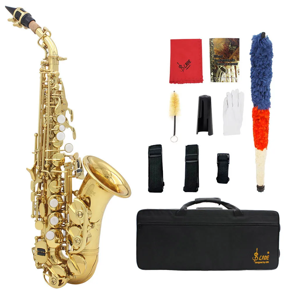 

Brass Bb Bend Althorn Soprano Saxophone Sax Pearl White Shell Buttons Wind Instrument with Case Gloves Cleaning Cloth Belt