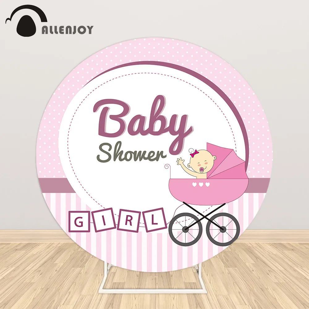 Allenjoy Blue Boy Pink Girl Baby Shower Round Background Circle Backdrops Covers Birthday Welcome Party Photocall Photozone