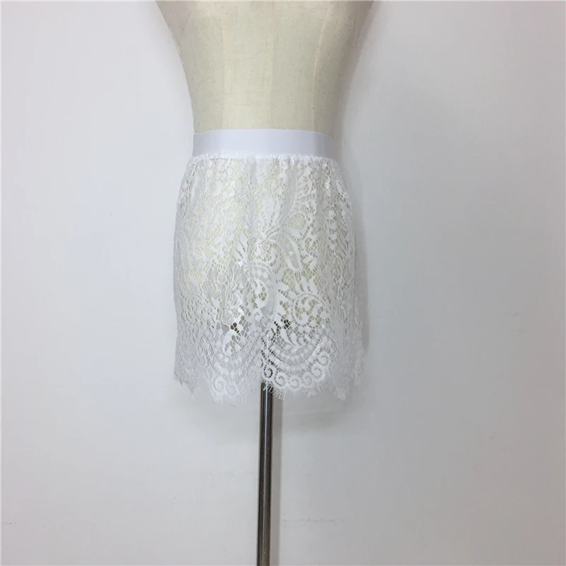 High Waist Elastic Transparent Lace Skirt Mini A Line Skirt Shirt Extender Woman Black Skirt Female Winter Short Skirt Overskirt