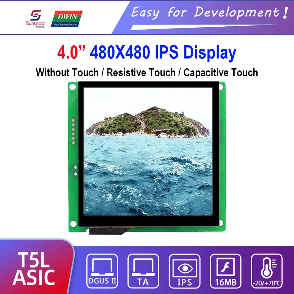 

Dwin T5L HMI Intelligent Display, DMG48480C040_03W 4.0" 480X480 LCD Module Screen Resistive / Capacitive Touch Panel