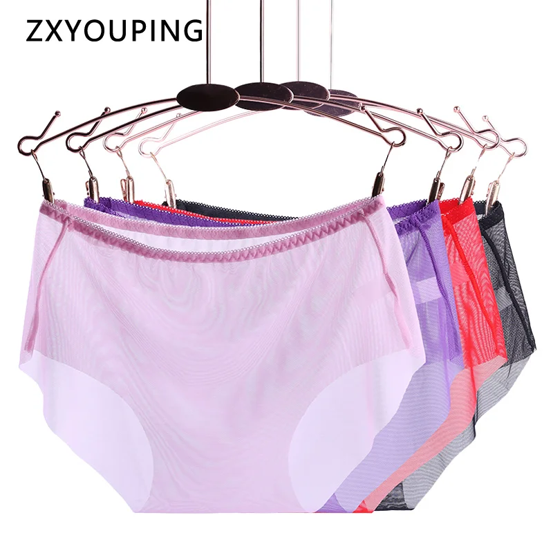 

Full Transparent Panties Women Sexy Seamless Briefs Solid Ultra Thin Mid Rise Underwear Female Plus Size