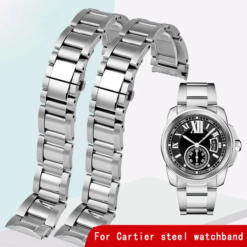 

Solid arc mouth steel watchband for Cartier Watch belt Caleb steel strap w7100037 / w7100041 series fine steel watch chain 23mm