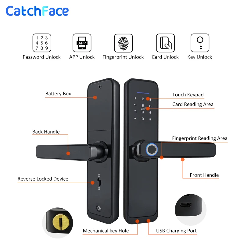 Smart Fingerprint Door Lock  Security Electronic Door Lock  Smart WiFi Bluetooth Digital APP Keypad Code FRID Card Keyless Lock