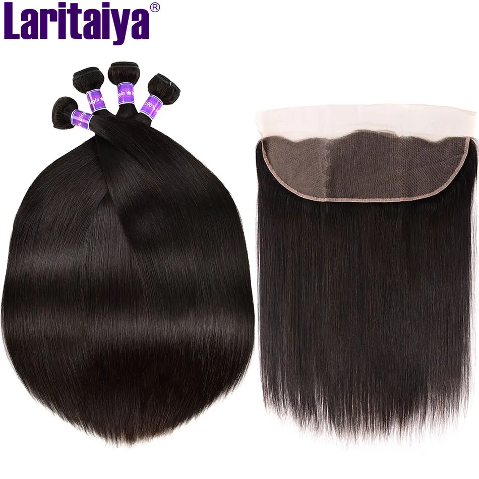 Mèches malaisiennes 100% naturelles avec Closure, cheveux lisses, Lace Frontal Transparent, lots de 2/3/4