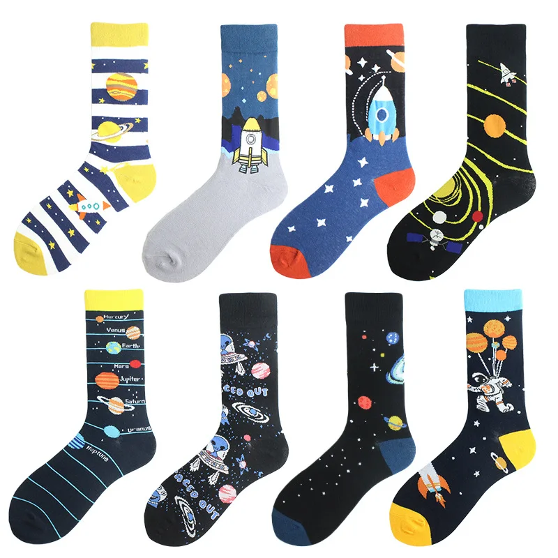 2021 autumn and winter new outer space socks 1 creative cotton socks couple tube socks cartoon alien socks