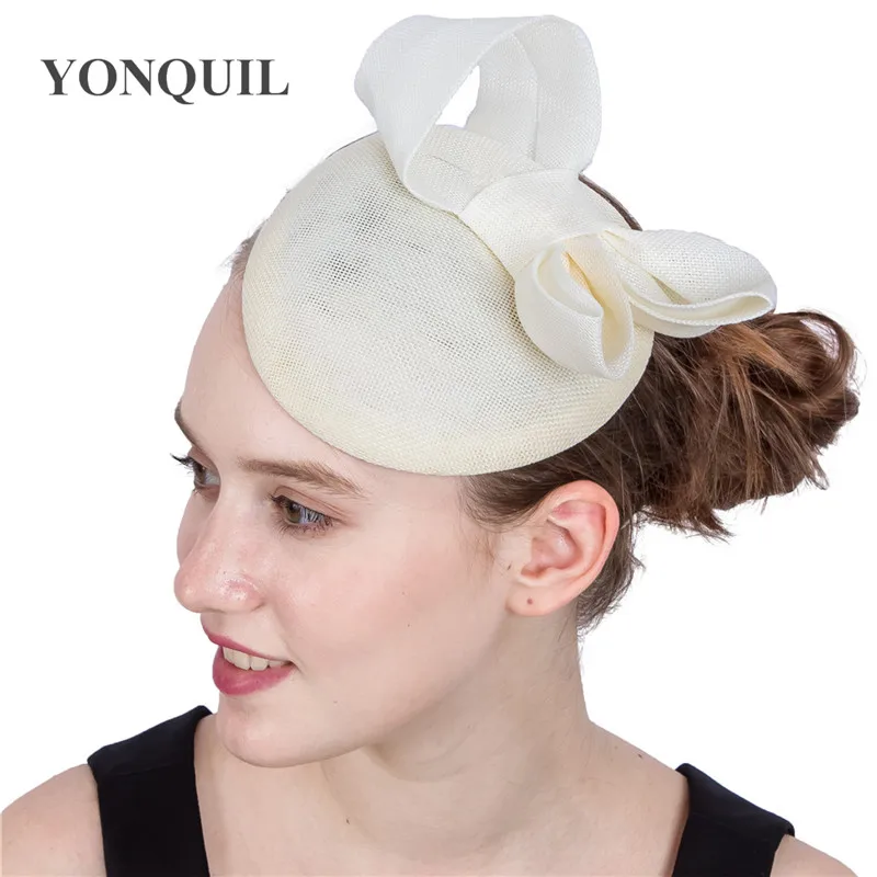 

Women Fancy Imitation Sinamay Headwear Hats Headbands Ivory Bowknot Bridal Wedding Bride Hats Cocktail Fascinator Accessories