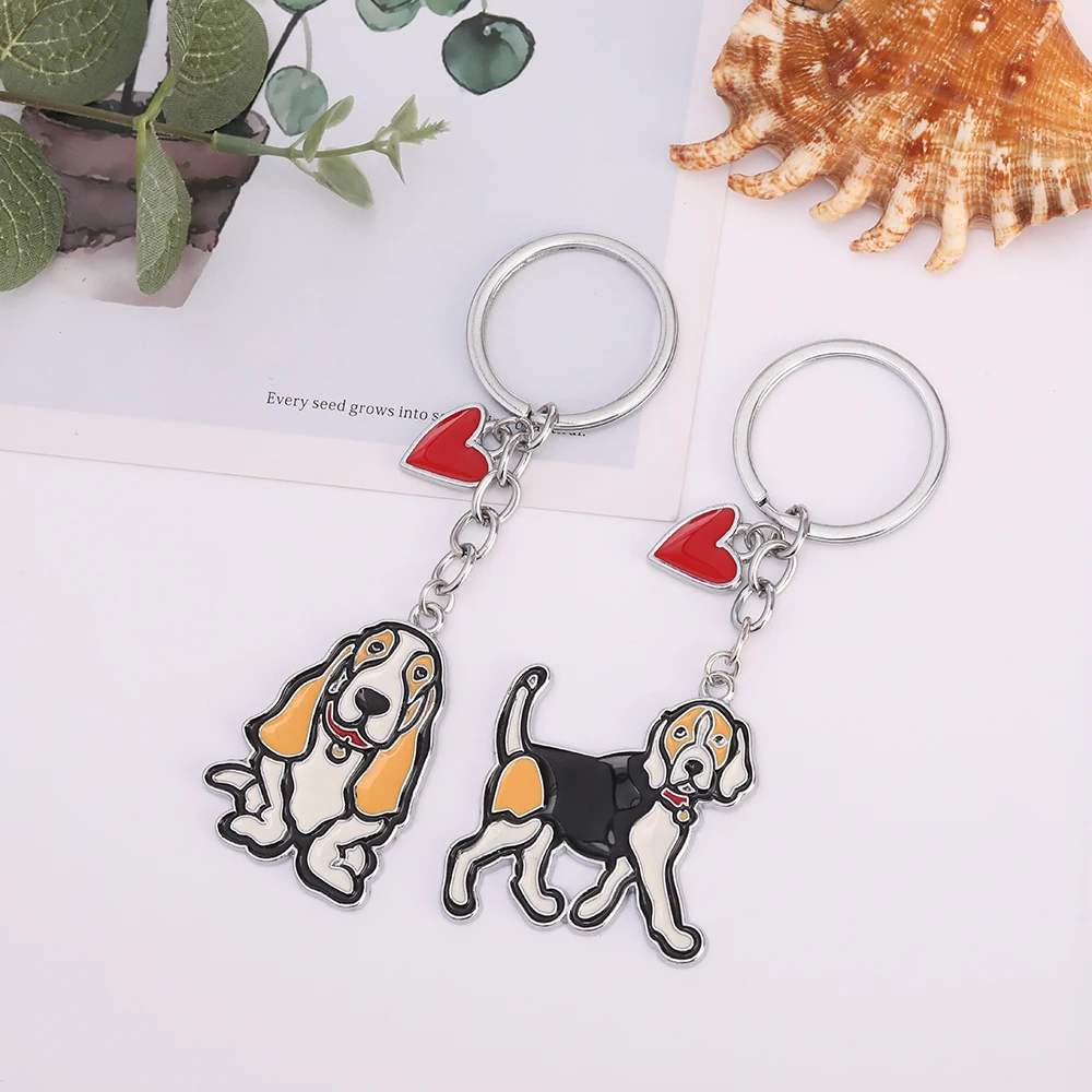 Jewelry Basset Hound terrier dog keychains Animal key ring pet dogs heart Tag key men gift Metal car Key Ring best friend gifts