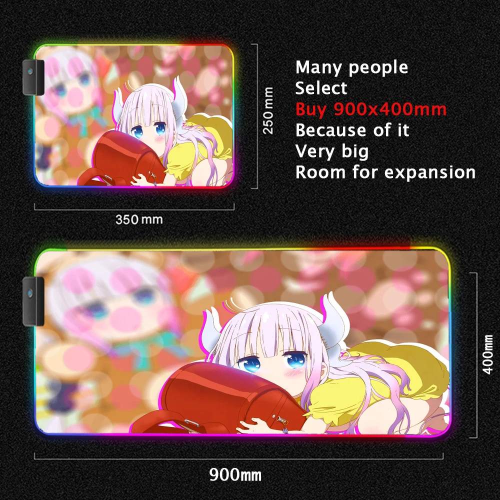 Kanna Kamui tastiera Pad Rgb Mouse Pad Gamer Girl Anime Mat Mousepad rosa carino Kawaii accessori da gioco tappetino antiscivolo Computer Led