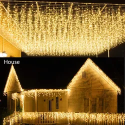 Guirnalda de luces LED para decoración navideña al aire libre, cortina de luces de 10M-40M, adorno de alero para casa y jardín, para fiesta de boda de Año Nuevo