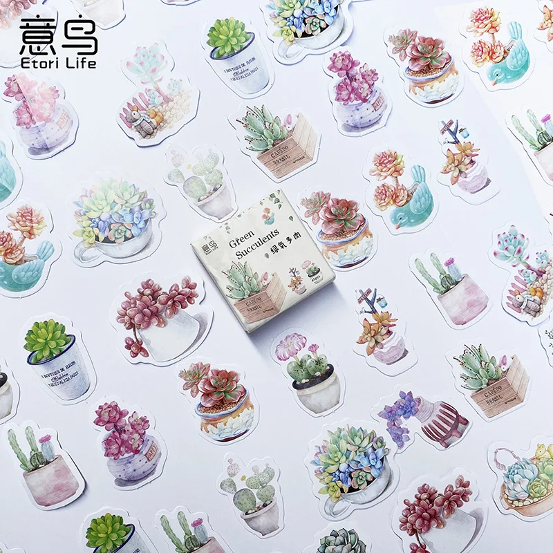 45 Pcs Various Shapes Stickers Succulent Potted Green Flower Plant Series Decals For Journal Decoration Diy Scrapbook