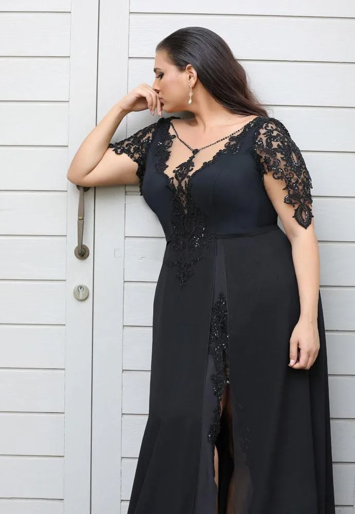 Vestidos de Noche elegantes para madre de la novia, con apliques de encaje, manga larga, cuello en V, cuentas laterales, longitud hasta el suelo