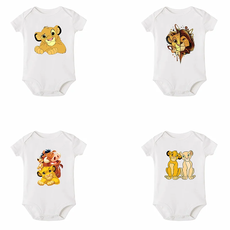 Lion print bodysuits para recém-nascido, desenhos animados leão rei impressão, romper de manga curta, macacão para meninos e meninas, 2020