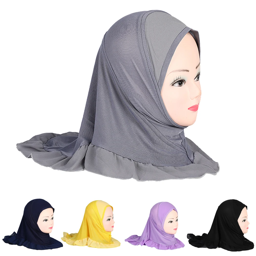 

Muslim Kids Girls Hijab Islamic Headscarf Instant Scarf One Piece Amira Children Ramadan Middle East Full Cover Wrap Cover 2-6Y