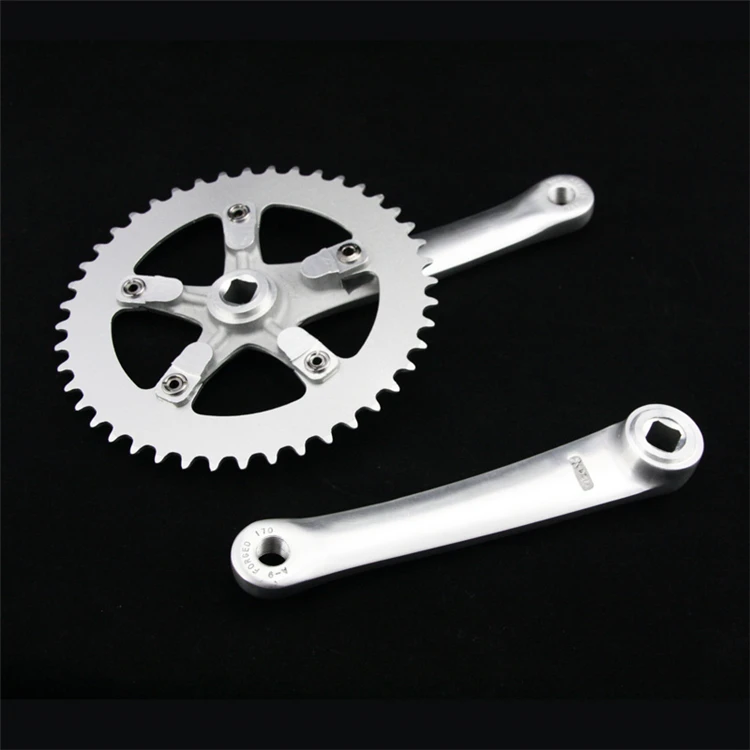 Single Speed Vintage Fahrradkurbelgarnitur Fixed Gear Silber Rennrad Kettenblatt Kettenrad 170 mm Kurbel 44T 6061 Aluminiumlegierung – Detail 8